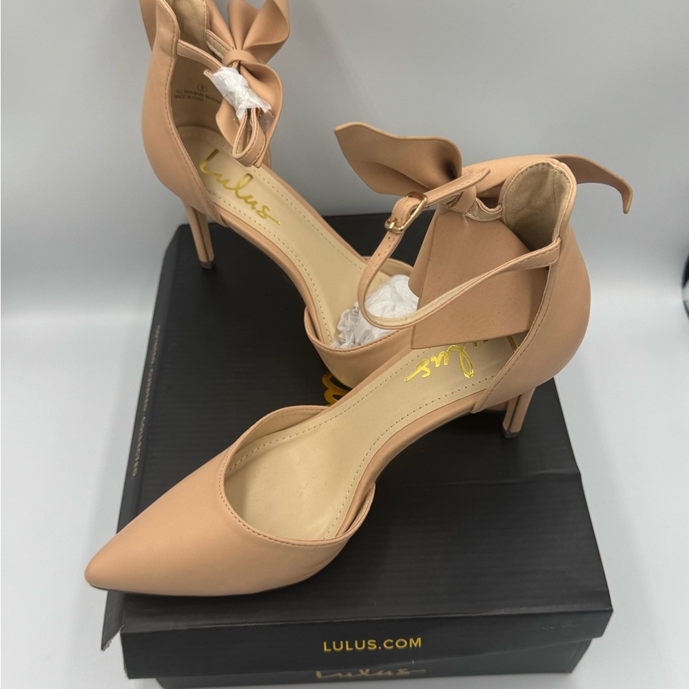 Lulu's Nude Bow Ankle Strap Heels size 9 New in Box - Picture 6 of 8